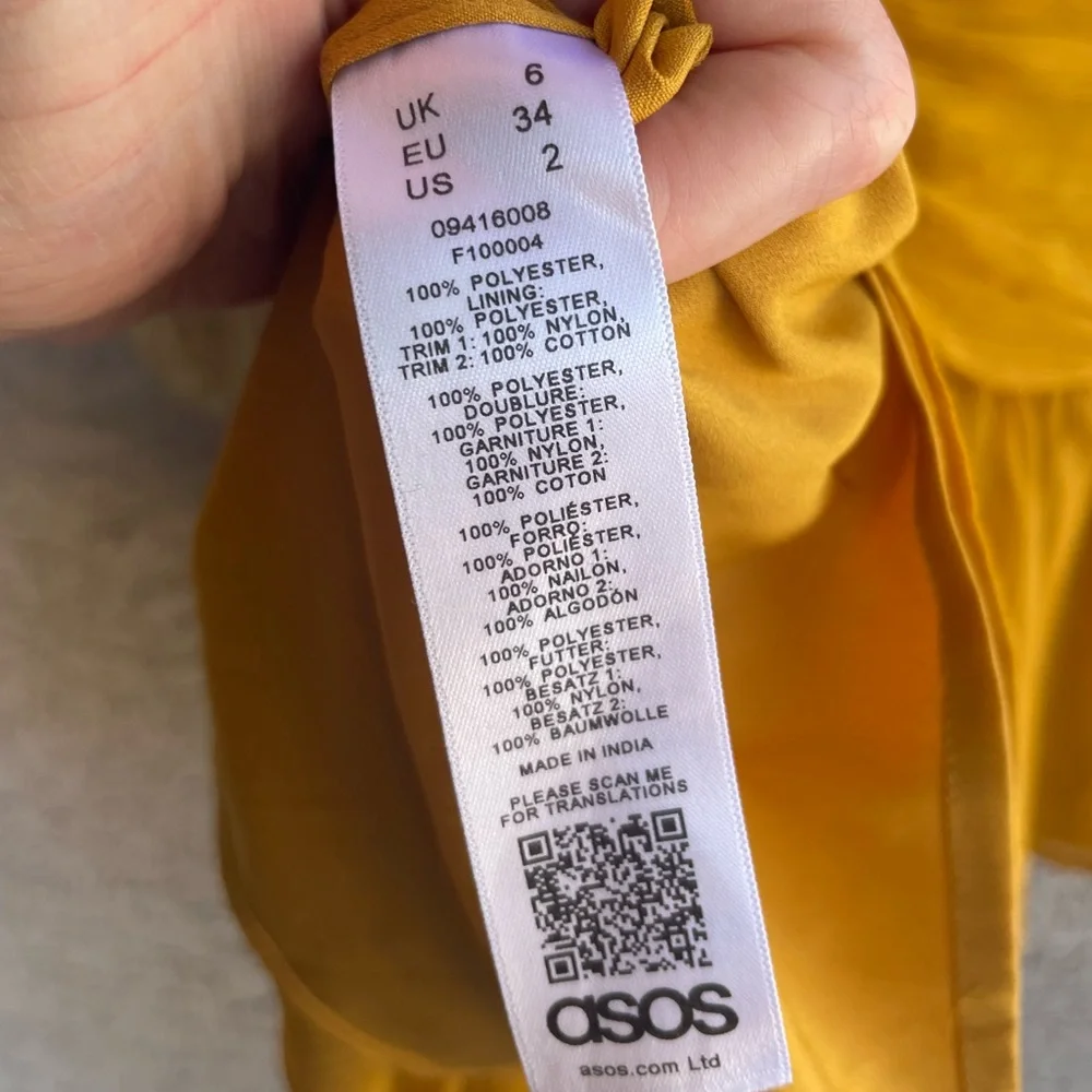 ASOS Mustard Yellow Saffron Chiffon Boho Lace Crochet Ruched Mini Dress - Picture 11 of 13